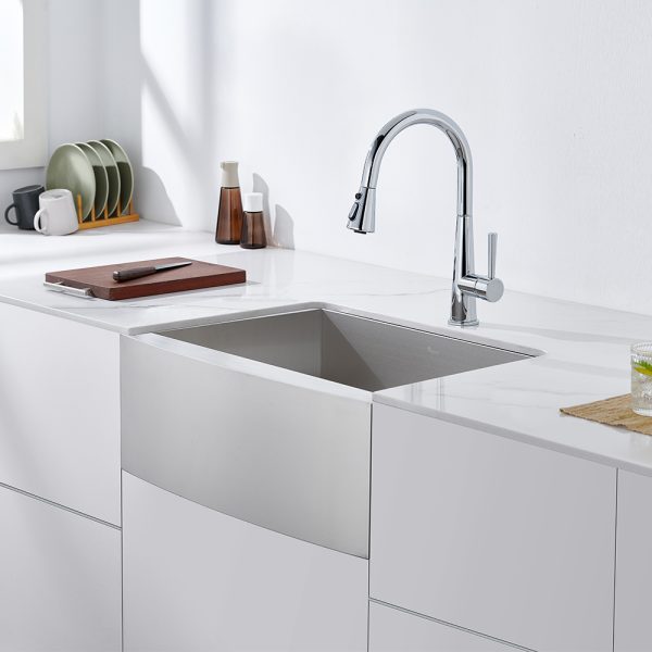 Oakland 27″ Zero Radius, Farmhouse 16 Gauge Stainless Steel Single Bowl Kitchen Sink Model# KSF272010S