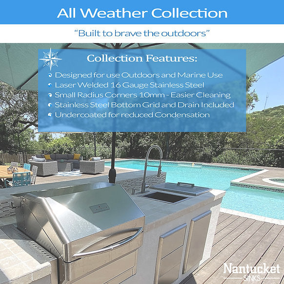 Nantucket Sinks - 15" Outdoor Use Stainless Steel Undermount Bar/Prep Sink Model# AW1518-16