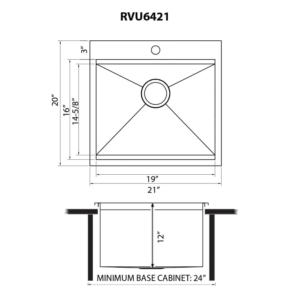 Alto Ruvati 21 x 20 x 12 inch Drop-in Topmount Laundry Utility Workstation Sink 16 Gauge Stainless Steel – Model# RVU6421