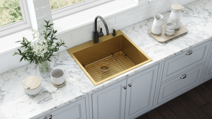 Terraza  Ruvati 25"Matte Gold Drop-in Top Mount Kitchen Sink Single Bowl – Model# RVH5007GG