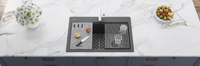 epiStage Ruvati 33-inch Granite Composite Workstation Drop-in Top Mount Kitchen Sink Urban Gray – Model# RVG1302UG
