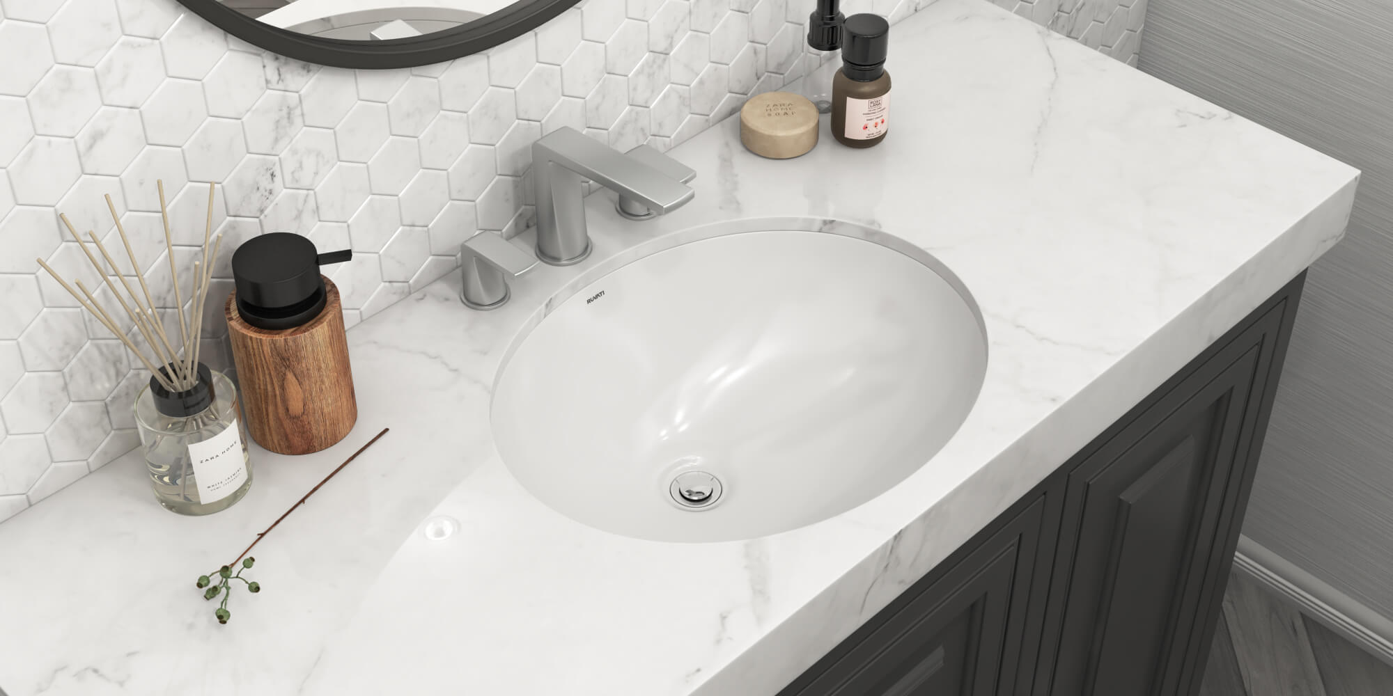 Krona Model: RVB0619 Ruvati 17 x 14 inch Undermount Bathroom Vanity Sink White Oval Porcelain Ceramic with Overflow – RVB0619