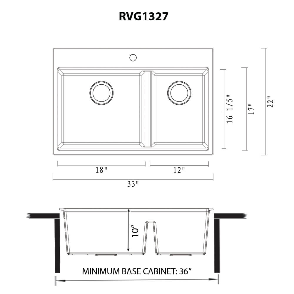 epiRock Model: RVG1327WB Ruvati 33-inch epiRock Workstation Warm White Double Bowl Topmount Kitchen Sink – RVG1327WB