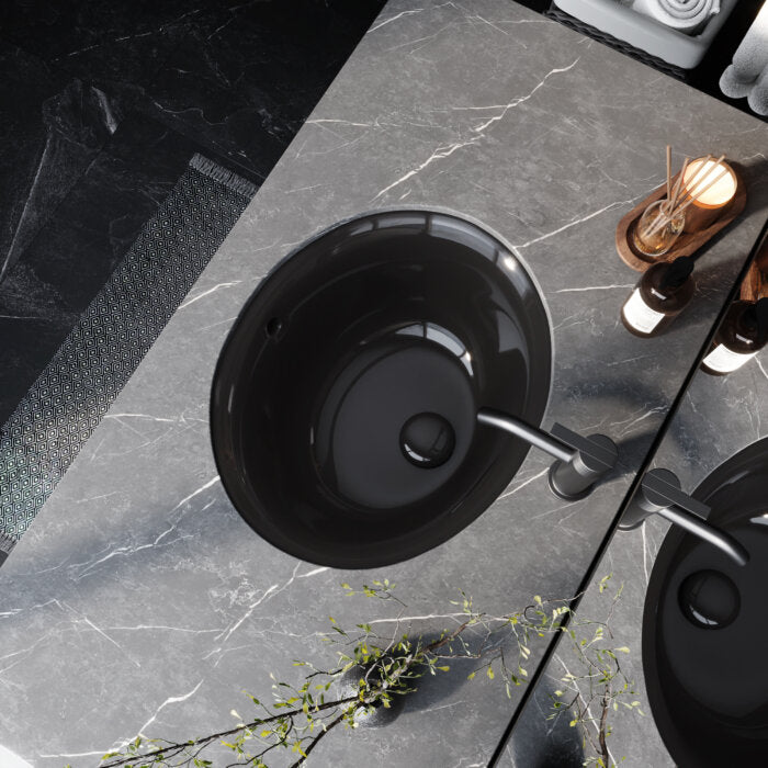 Krona Model: RVB0618BK Ruvati 16 x 13 inch Undermount Bathroom Sink Black Oval Porcelain Ceramic with Overflow – RVB0618BK