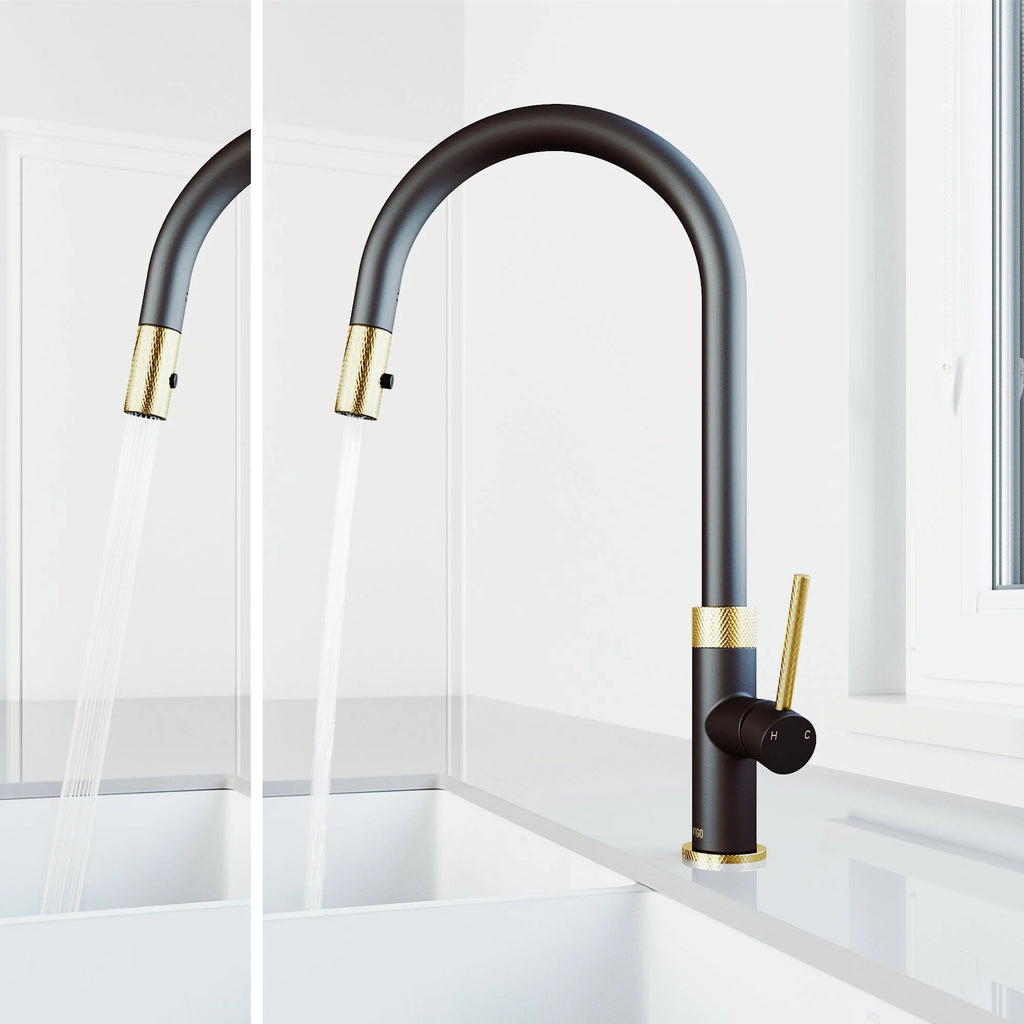 VIGO - Bristol Pull-Down Single Lever Kitchen Faucet In Matte Brushed Gold/Matte Black Model# VG02033MGMB