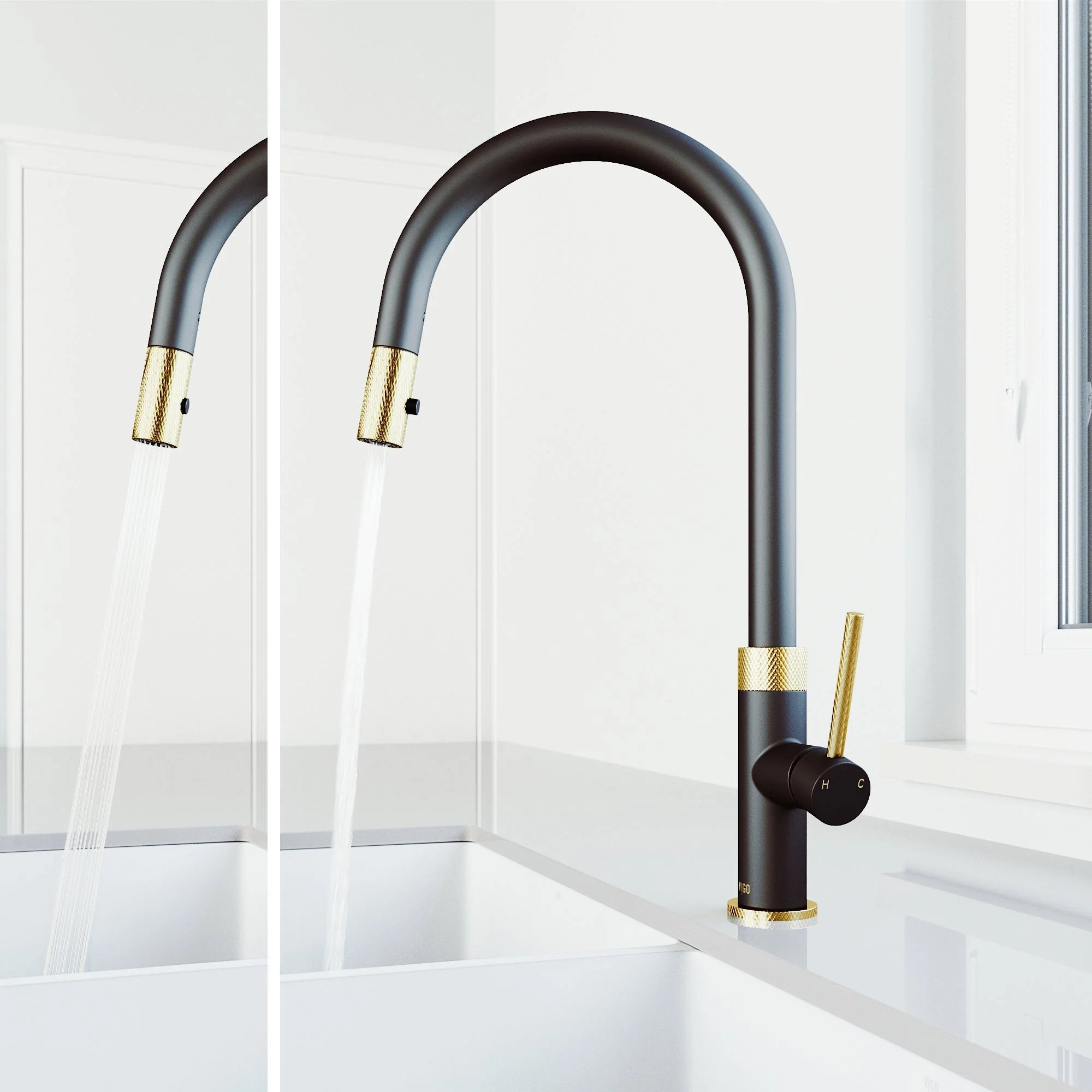 VIGO - Bristol Pull-Down Single Lever Kitchen Faucet In Matte Brushed Gold/Matte Black Model# VG02033MGMB