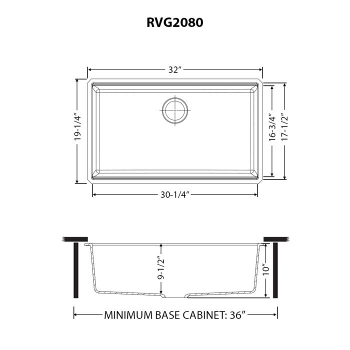 epiGranite Model: RVG2080UG Ruvati 32 x 19 inch Granite Composite Quartz Undermount Single Bowl Kitchen Sink – Urban Gray – RVG2080UG