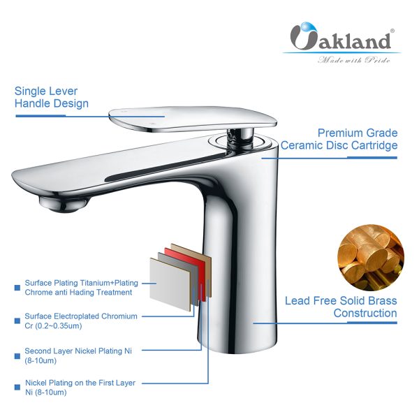 Oakland Single Handle Bathroom Sink Faucet with Pop Up Drain in Chrome Model# KSB1106C