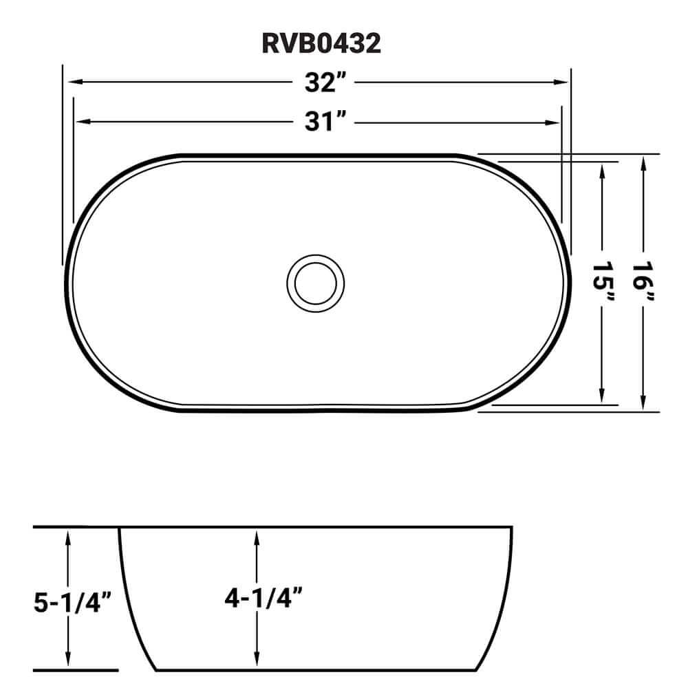 Vista Model: RVB0432 Ruvati 32 x 16 inch Bathroom Vessel Sink White Oval Above Counter Vanity Porcelain Ceramic – RVB0432