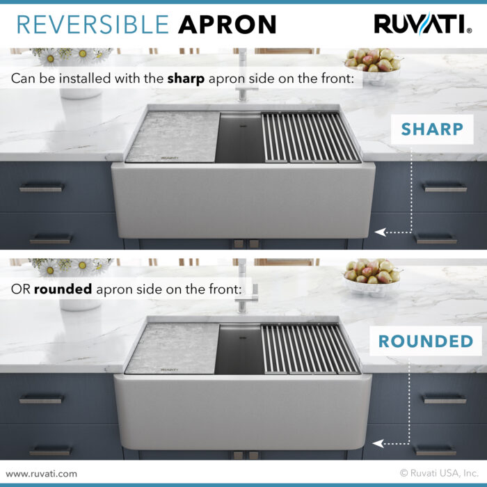 epiCast Ruvati 33-inch Matte Gray Granite Farmhouse Workstation Apron-front Composite Kitchen Sink – Model# RVG1533GR