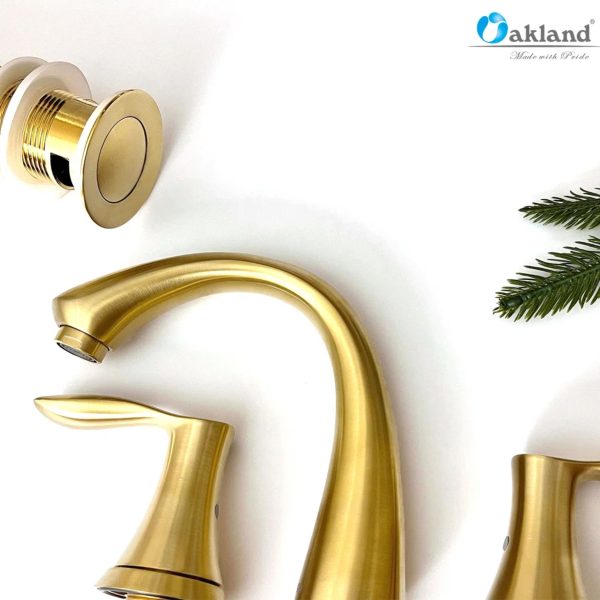 Oakland Wide Spread Bathroom Sink Faucet with Pop Up Drain in Satin Gold Model# KSB8232SG