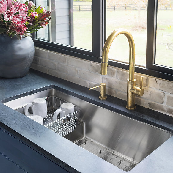 Nantucket Sinks - 39" Undermount Stainless Steel Kitchen Sink with Raised Platform Shelf Model# STEPPE3918