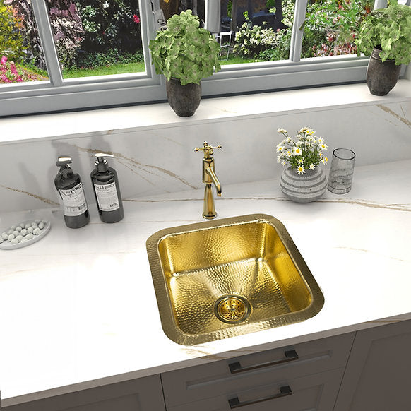 Nantucket Sinks - Matte Finish Hammered Brass Square Dual-mount Bar Sink Model #SQRB-7MF