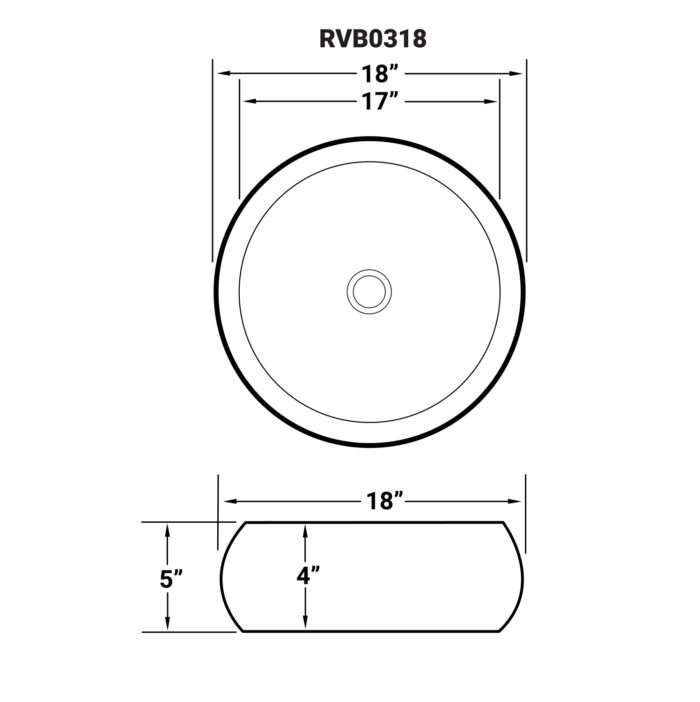 Vista Model: RVB0318 Ruvati 18 inch Round Bathroom Vessel Sink White Above Vanity Counter Circular Porcelain Ceramic – Model# RVB0318