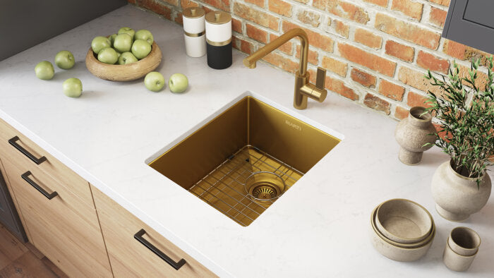 Terraza Ruvati 14" Matte Gold Stainless Steel Undermount Bar Prep Sink – Model# RVH7114GG