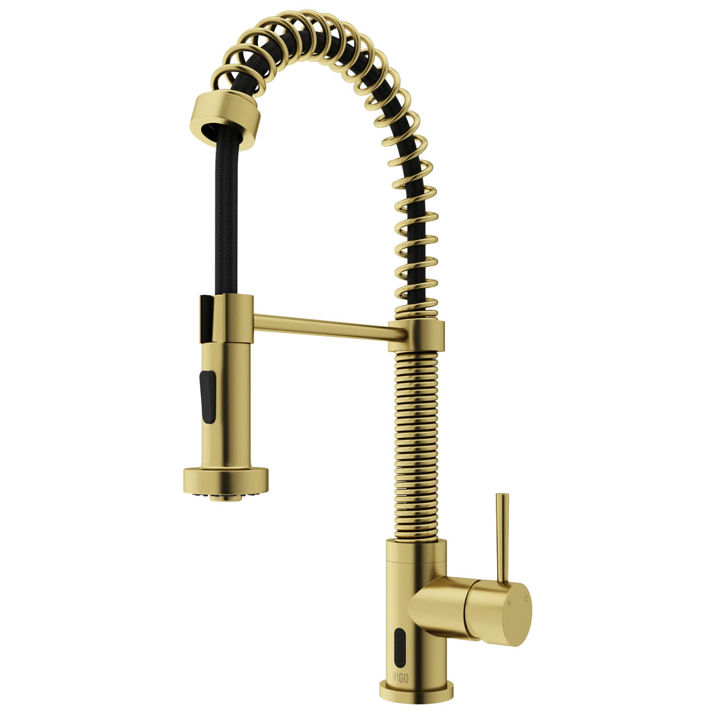 VIGO - Edison 19" Single Handle Smart Pull-Down Touchless Kitchen Faucet With Spring In Matte Brushed Gold Finish Model# VG02001MGS