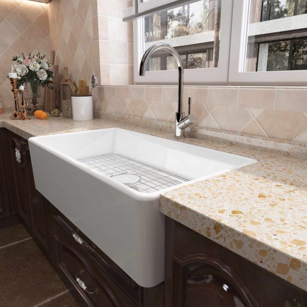 Oakland 36″ Single Bowl Porcelain Apron Farm Sink in White Model # KPF3620W-CB