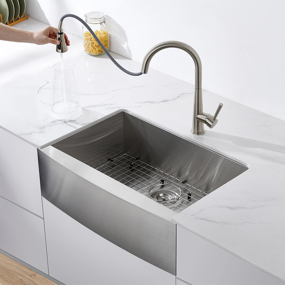 Oakland 33″ Zero Radius, Farmhouse 16 Gauge Stainless Steel Single Bowl Kitchen Sink Model# KSF332010S