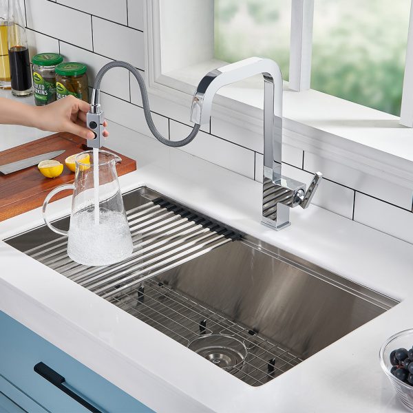 Oakland 32″ Workstation Under Mount Kitchen Sink 90 Degree Zero Radius in Stainless Steel Color Model# WSH321910SS
