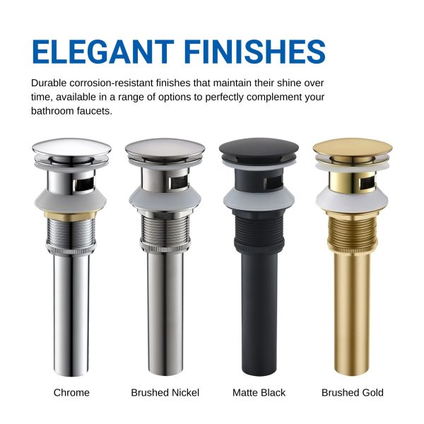 Oakland Bathroom Sink Drain Push Style Pop-Up with Overflow in Brushed Nickel Finish Model# KSPOP-03