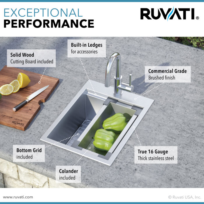 Vino Ruvati 15" x 20" Workstation Drop-in Topmount Bar Prep RV Sink 16 Gauge Stainless Steel – RVH8210