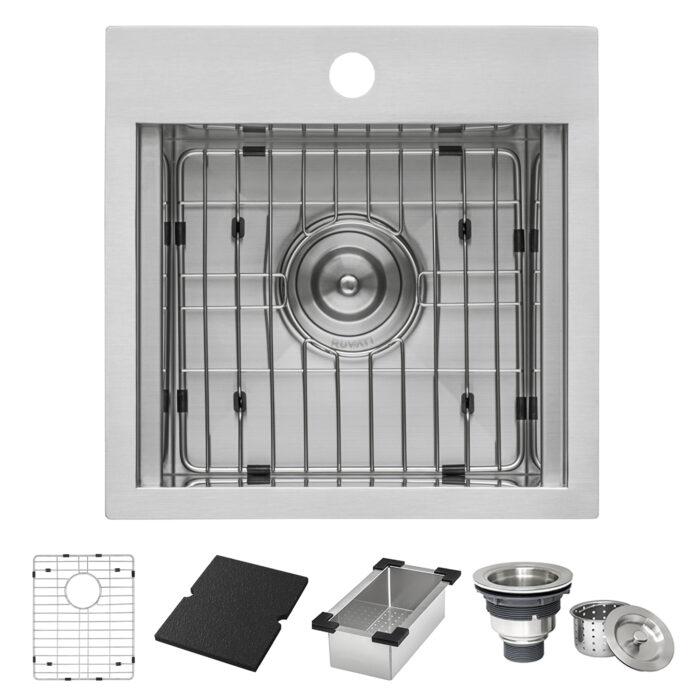 Merino Model: RVQ5215 Ruvati 15 x 15 inch Marine Grade T-316 Workstation Top Mount RV Boat Outdoor Sink Stainless Steel – Model# RVQ5215