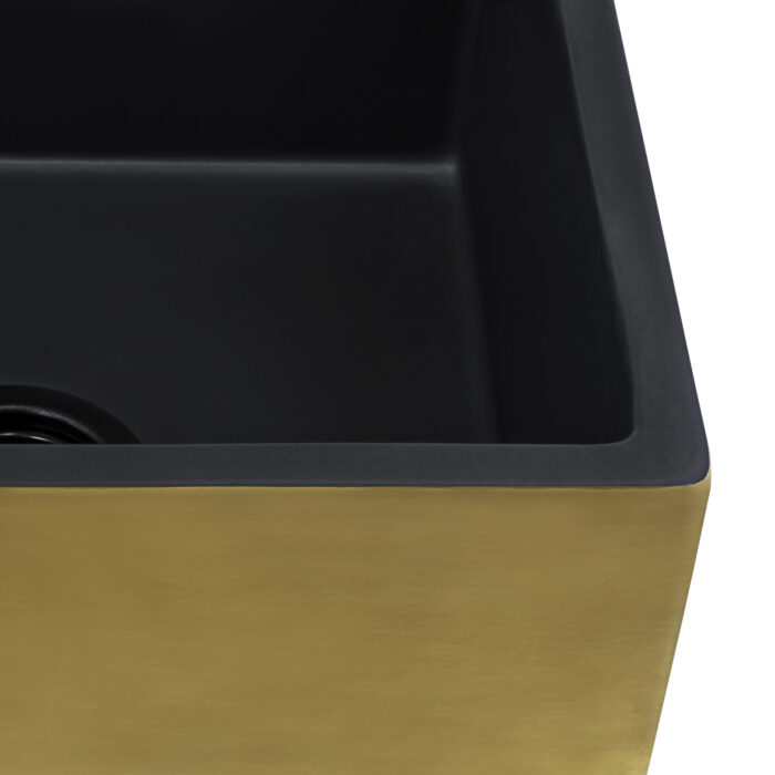 Fiamma Model: RVL4018GRG Ruvati 30-inch Matte Black and Brushed Gold Fireclay Modern Farmhouse Kitchen Sink Single Bowl – RVL4018GRG