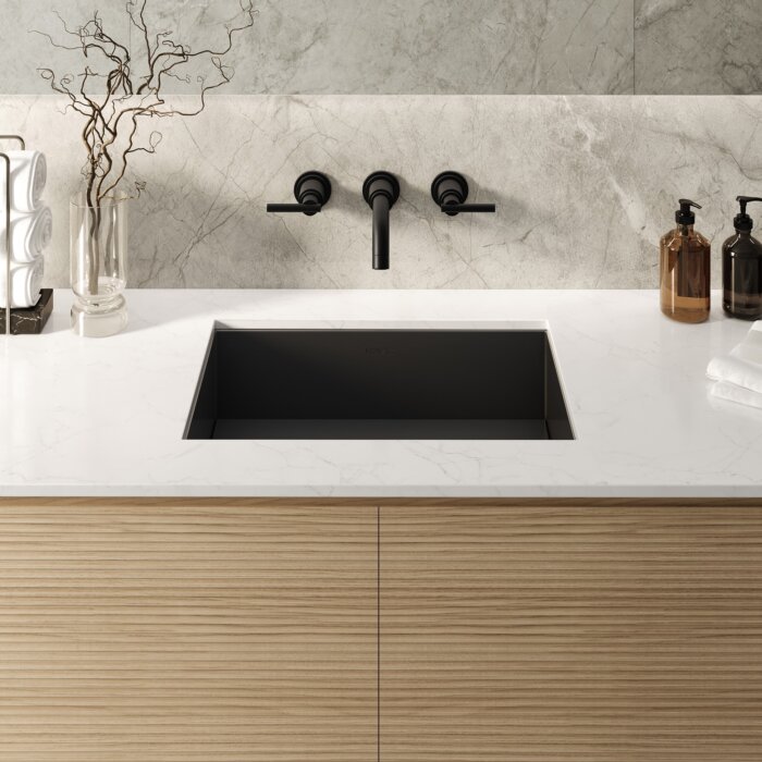 Ariaso Ruvati 20" x 14" Gunmetal Black Stainless Steel Undermount Ramp Bathroom Sink Stainless Steel – Model# RVH6140BL