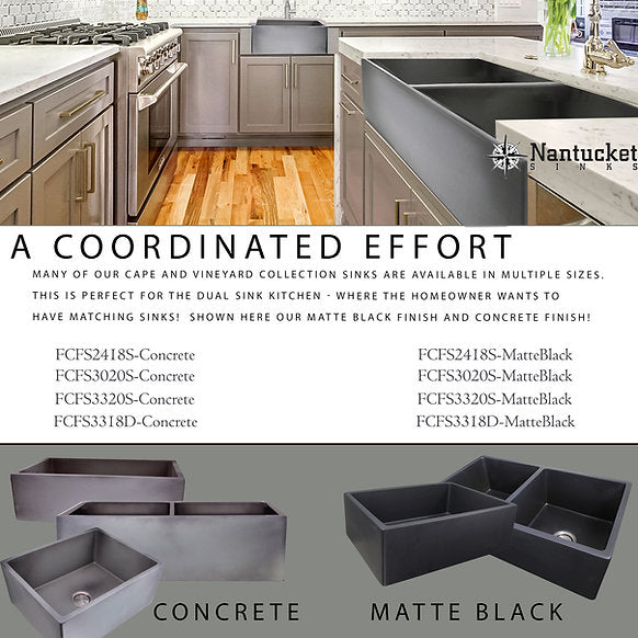 Nantucket Sinks - 23" Farmhouse Fireclay Sink With A Glazed Finish In Concrete Model# FCFS2418S-Concrete