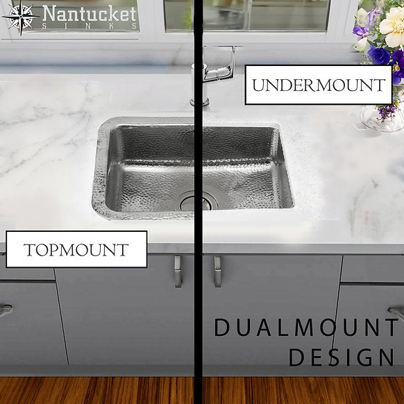 Nantucket Sinks - 20" Hand-Hammered Stainless Steel Dual Mount Bar/Prep Sink Model# RES2014