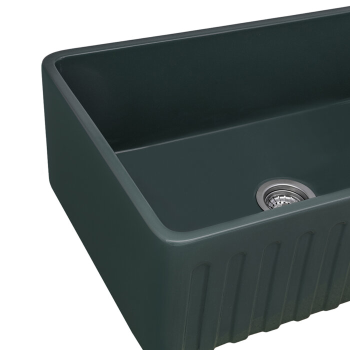 Fiamma Model: RVL2100EG Ruvati 30 x 20 inch Fireclay Reversible Farmhouse Apron-Front Kitchen Sink Single Bowl – Emerald Green – RVL2100EG