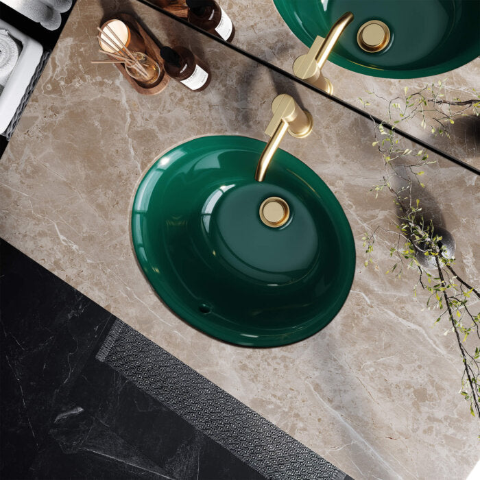 Krona Model: RVB0618EG Ruvati 16 x 13 inch Undermount Bathroom Sink Emerald Green Oval Porcelain Ceramic with Overflow – RVB0618EG