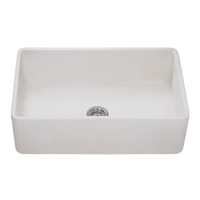 Fiamma Model: RVL2300CR Ruvati 33" x 20" Fireclay Reversible Farmhouse Distressed Finish Apron-Front Kitchen Sink – Crackled White – Model# RVL2300CR