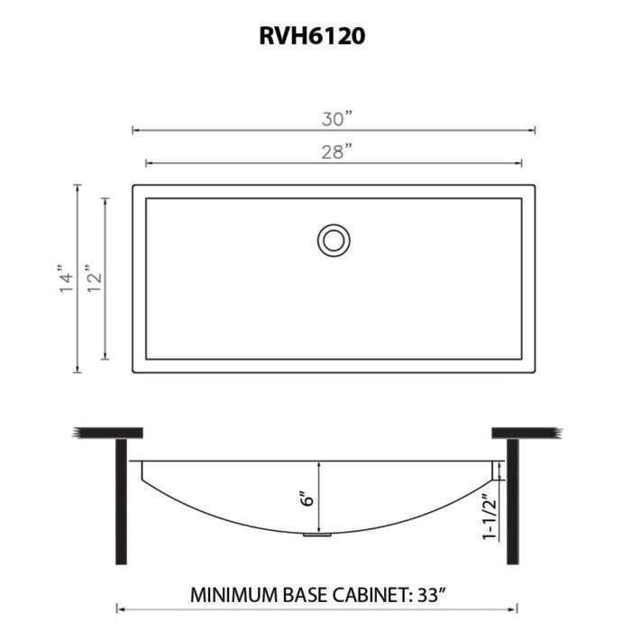 Ariaso Ruvati 30" x 14" Gunmetal Black Stainless Steel Rectangular Bathroom Sink Undermount – Model# RVH6120BL