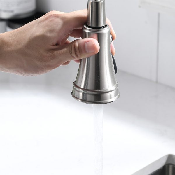 Single Handle 1 Hole Pull-Down Kitchen Faucet with Spring in Brushed Nickel Model# KSK1133BN