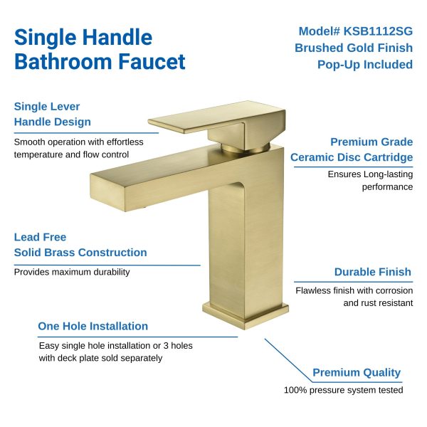 Oakland Single Handle 1 Hole Bathroom Sink Faucet with Pop Up Drain in Satin Gold Model# KSB1112SG