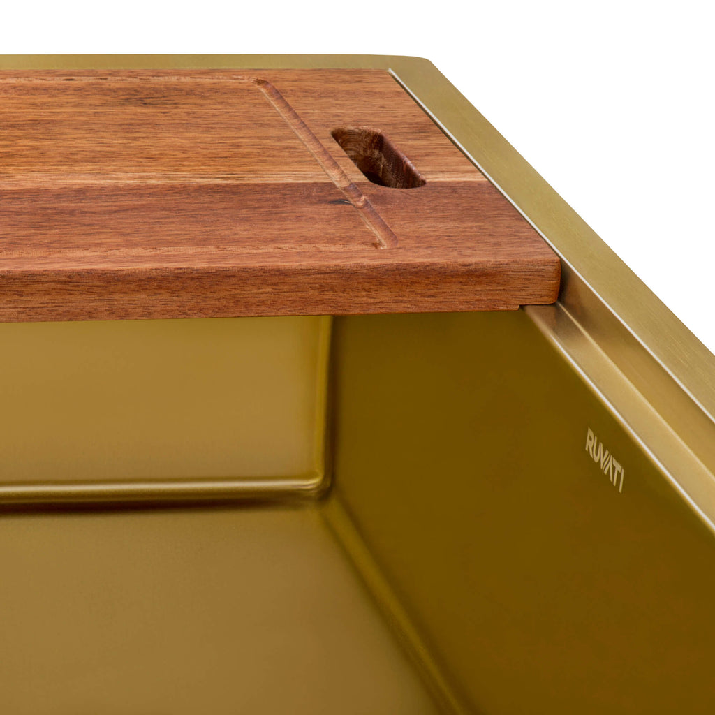 Ruvati 27 inch Matte Gold Workstation Undermount Kitchen Sink Single Bowl Model# RVH6527GG