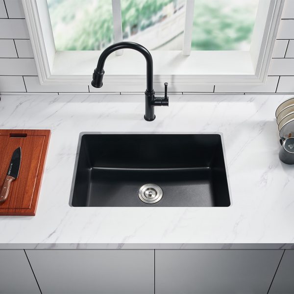 Oakland 27″ Undermount Granite Composite Single Bowl Kitchen Sink In Black Model# KGU27189BK