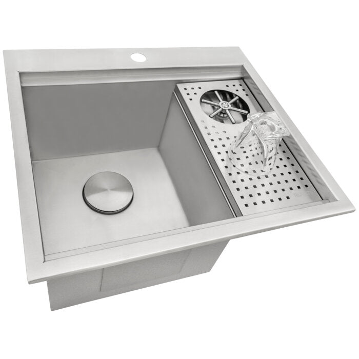 Ibiza Model: RVH8262ST Ruvati Glass Rinser and Sink Combo 22" Workstation for Wet Bar Bottle Washer Drop in Top Mount – Model# RVH8262ST