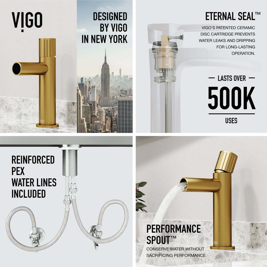 VIGO - Ashford Single Hole Bathroom Faucet In Matte Brushed Gold Model# VG01052MG