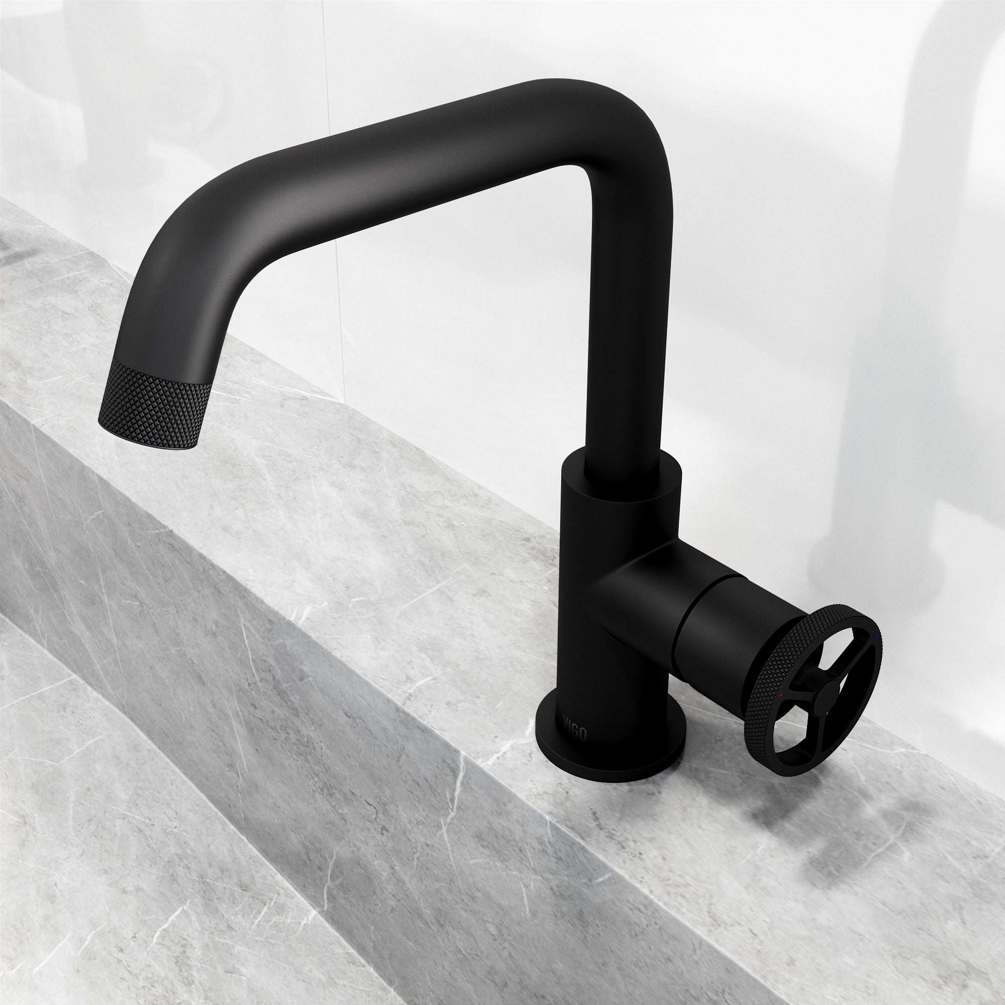 VIGO - Cass Single Hole Bathroom Faucet with Knurled Wheel Handle In Matte Black Model# VG01047MB