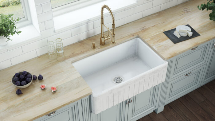 Fiamma Model: RVL2300SW Ruvati 33 x 20 inch Fireclay Reversible Farmhouse Apron-Front Kitchen Sink Specialty Finish – Distressed White – RVL2300SW