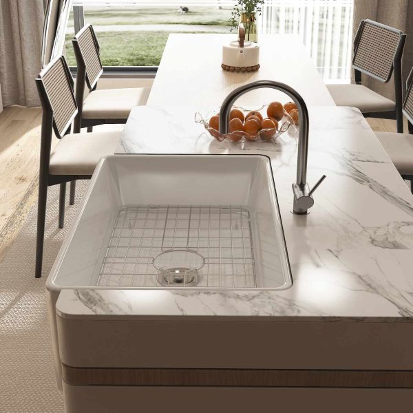 Oakland 33″ Single Bowl Porcelain Apron Farm Sink in White Model # KPF3320W-CB