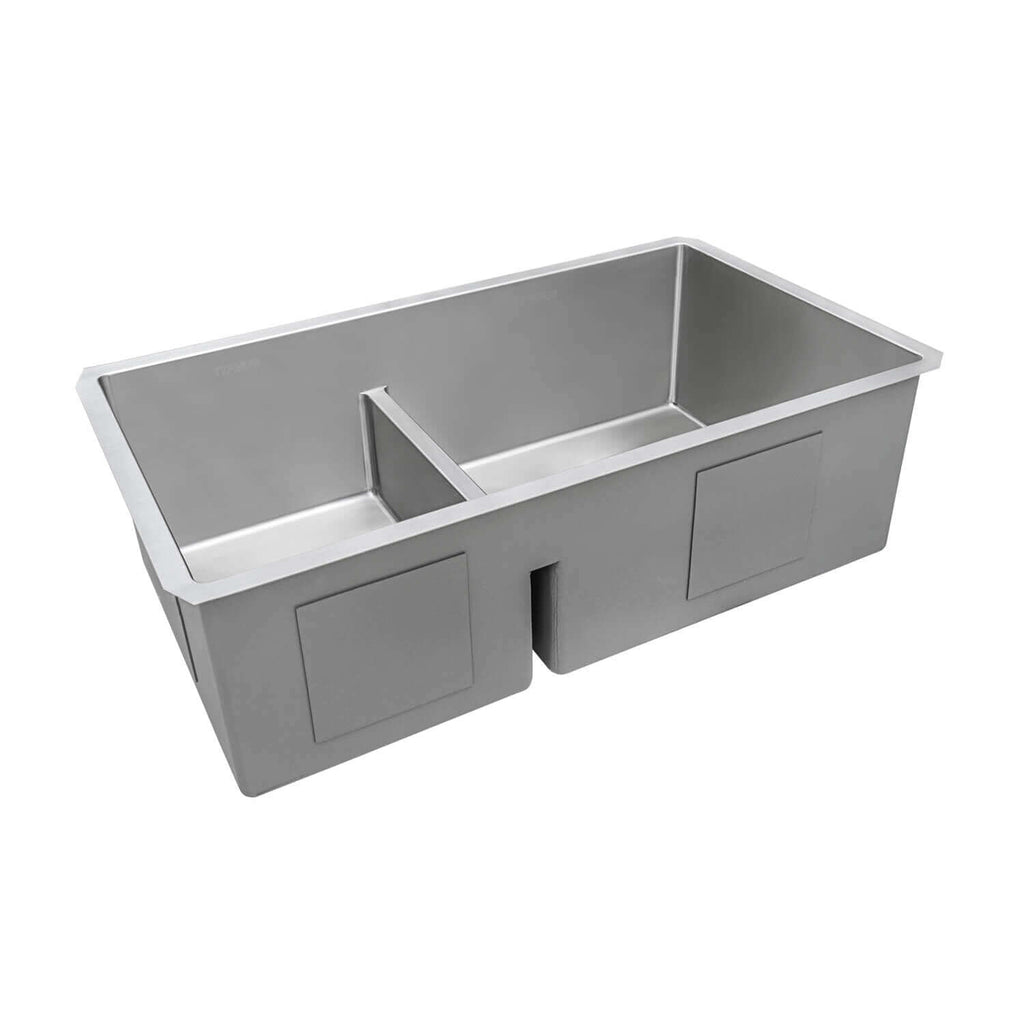 Urbana Ruvati 33" Low-Divide Undermount 40/60 Double Bowl 16 Gauge Rounded Corners Stainless Steel Kitchen Sink – Model # RVH7418