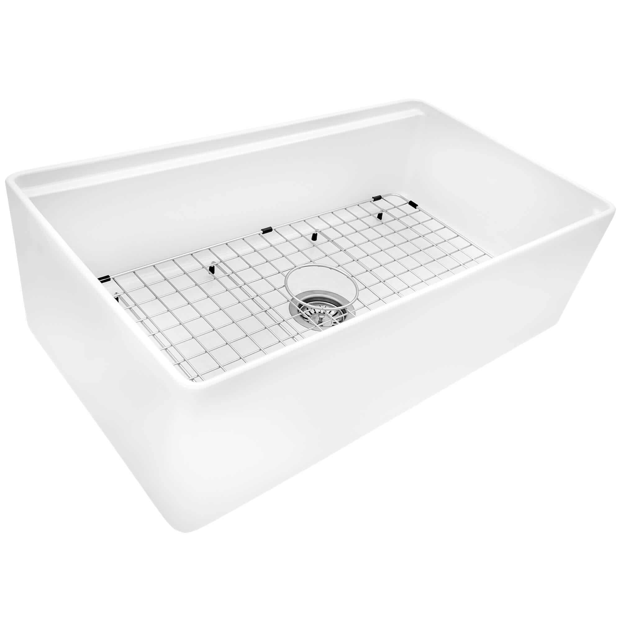 Fiore Model: RVL2387WH Ruvati 33 inch Fireclay Workstation White Farmhouse Kitchen Sink Apron Front Single Bowl – RVL2387WH