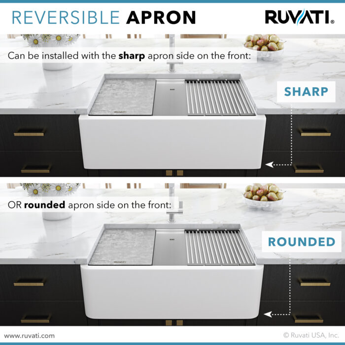 epiCast Ruvati 33-inch Matte White Granite Farmhouse Workstation Apron-front Composite Kitchen Sink – Model# RVG1533WH