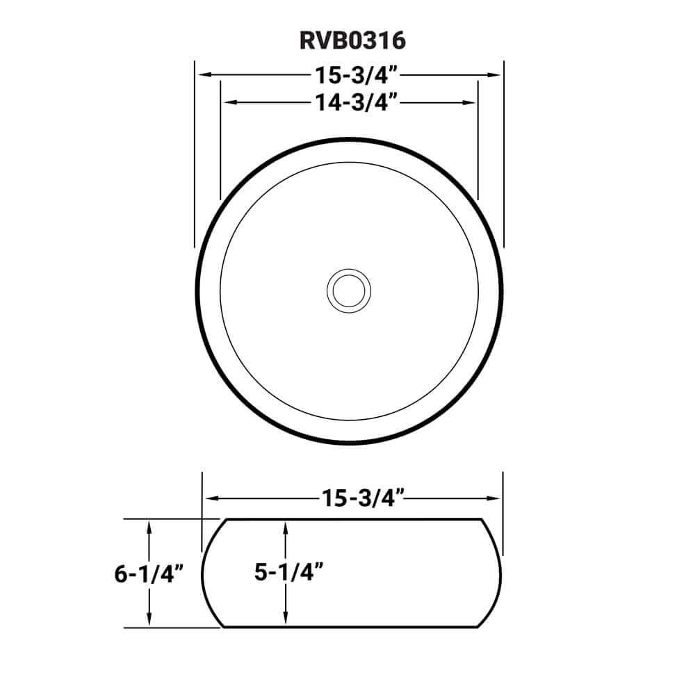 Vista Ruvati 16" Bathroom Vessel Sink Round White Above Counter Circular Porcelain Ceramic – Model# RVB0316