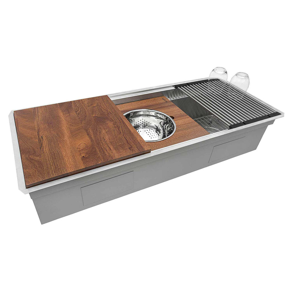 Dual-Tier Pro Ruvati 45-inch Workstation Two-Tiered Ledge Kitchen Sink Undermount 16 Gauge Stainless Steel – Model# RVH6333ST
