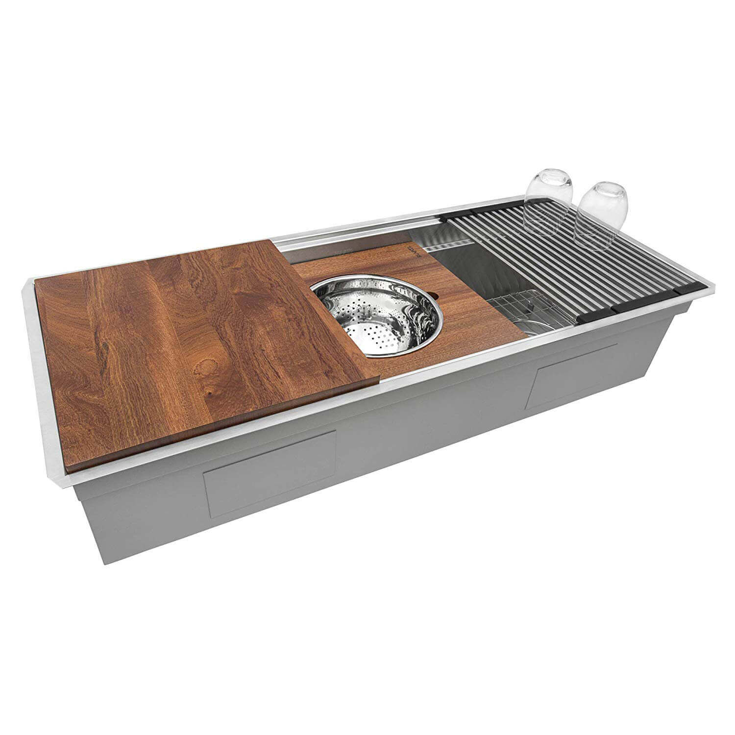 Dual-Tier Pro Ruvati 45-inch Workstation Two-Tiered Ledge Kitchen Sink Undermount 16 Gauge Stainless Steel – Model# RVH6333ST
