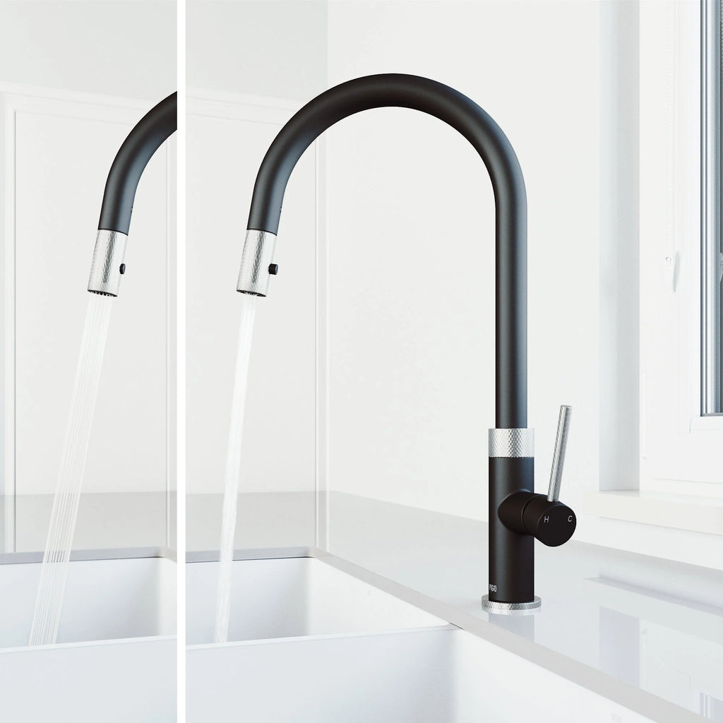 VIGO - Bristol Pull-Down Single Lever Kitchen Faucet In Stainless Steel/Matte Black Model# VG02033STMB